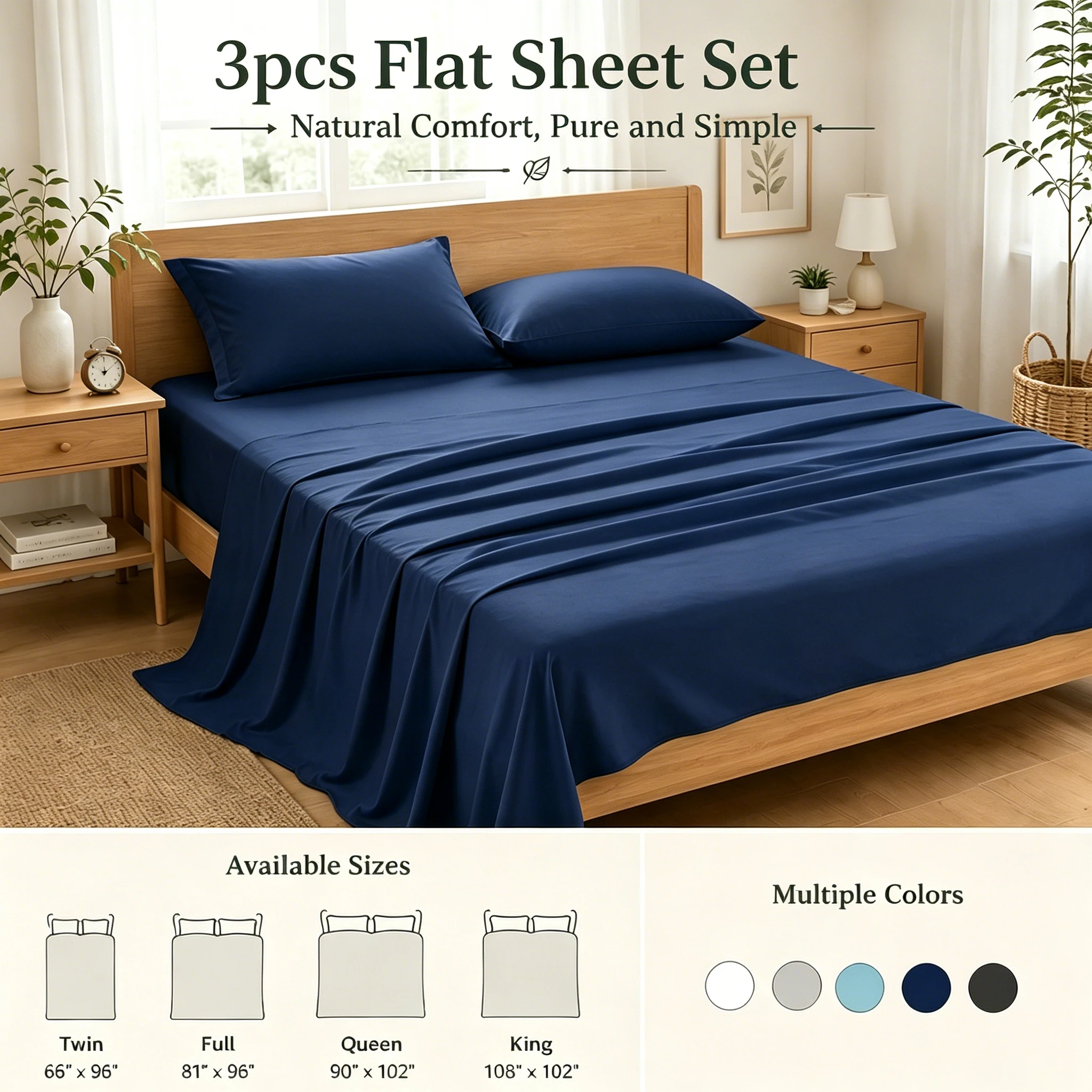 3-Piece Breathable Soft Bed Sheet Pillowcase Set, Ideal for Bedroom Hotel Airbnb, All-Season Use, Comfortable Skin-Friendly
