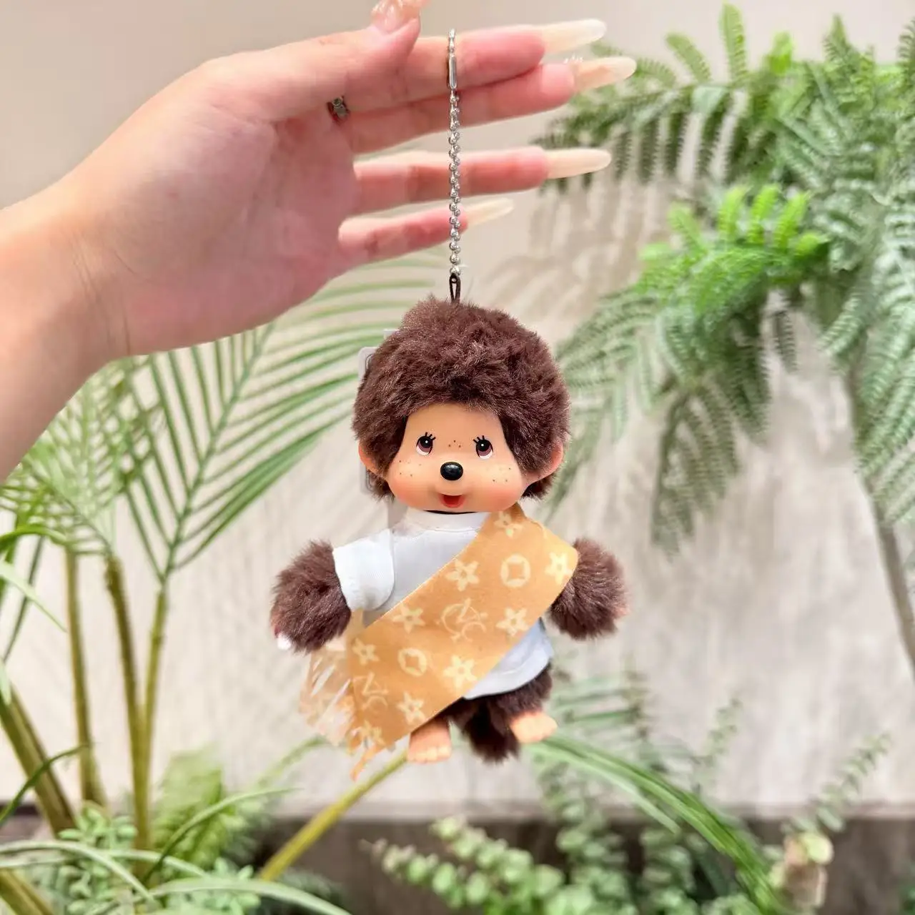 monchhichi Plush Keychains Colorful Cartoon Keyring Standing Plush Doll Backpack Ornament Anime Merchandise Graduation Gift 몬치치