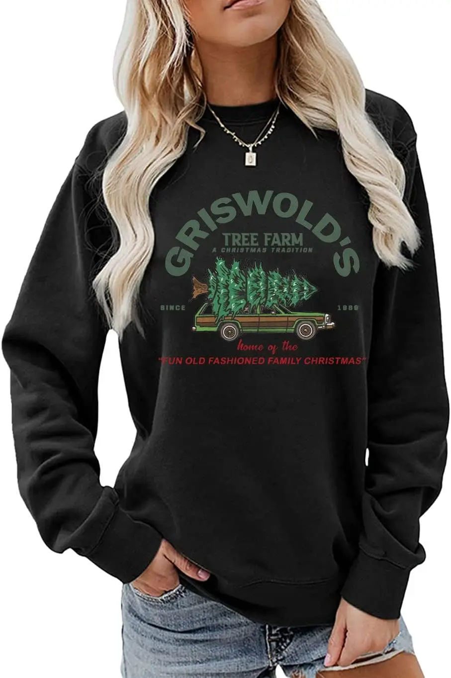 

Модный принт GRISWOLD'S Рождественская елка с буквенным принтом и круглым вырезом с длинным рукавом Рождественский женский свитер больших размеров футболка