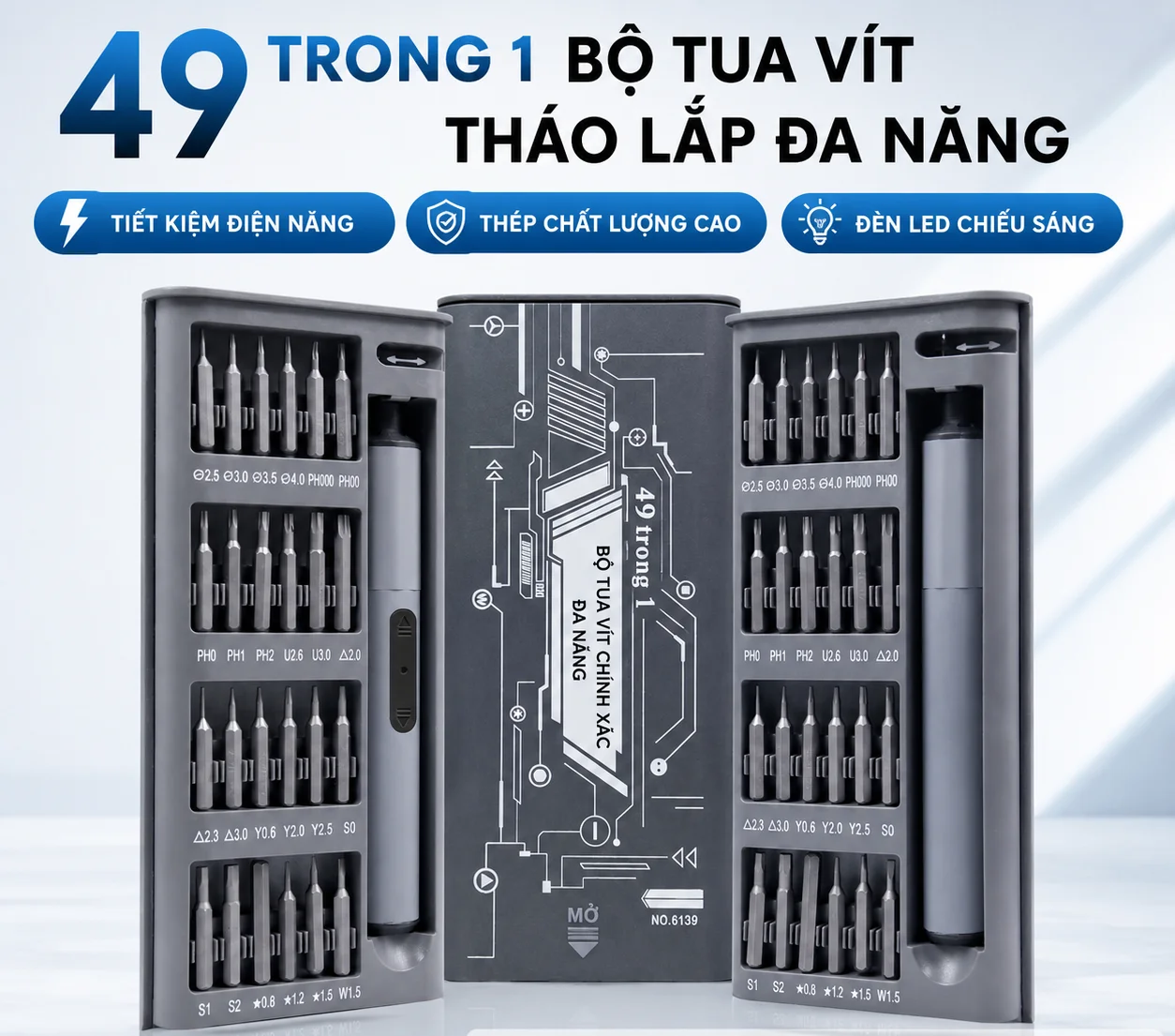 ZQUN | Bộ Vít Điện Mini Không Dây 49-trong-1 Có Đèn