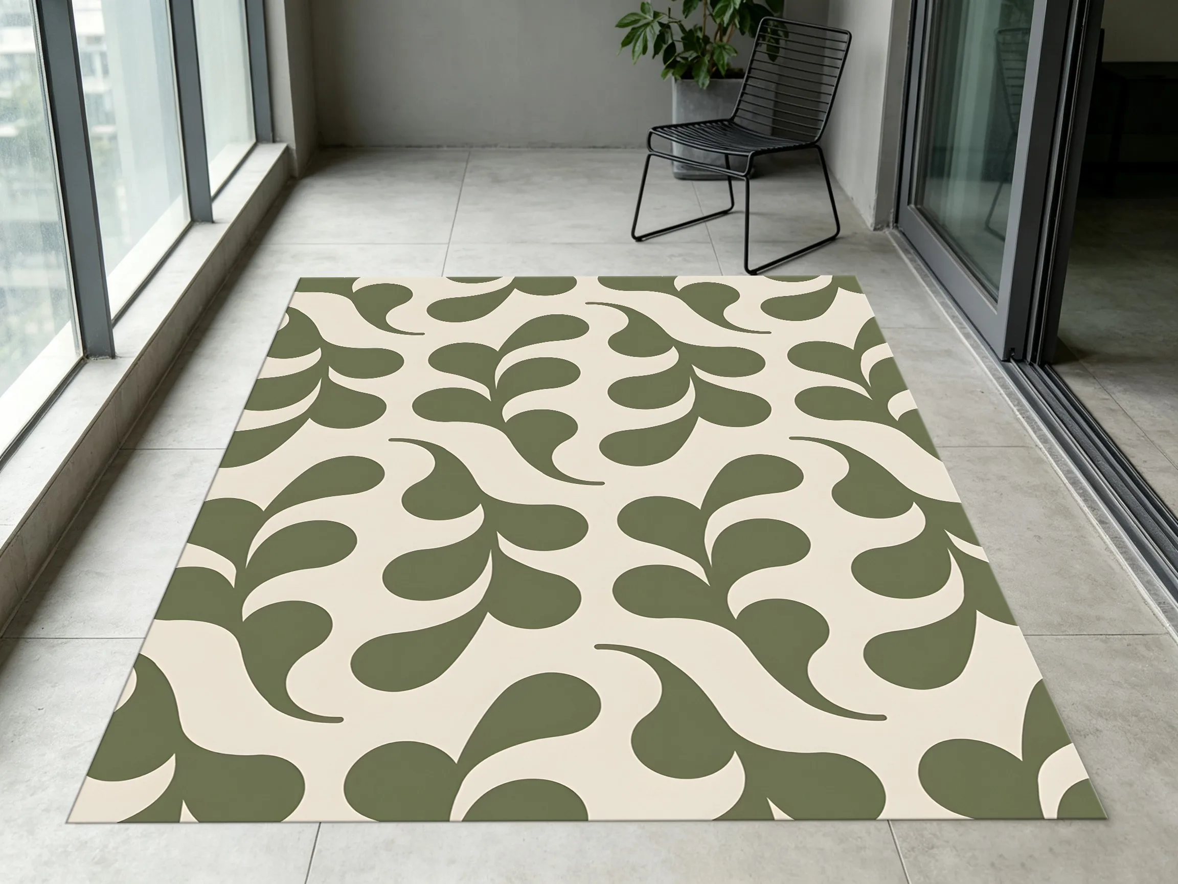 2D Olive Green Flowing Water Drop Pattern Rug, Minimalist Nordic Style, Living Room & Bedroom