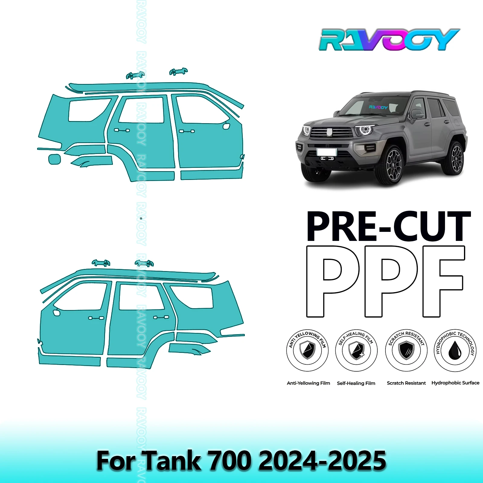 

For Tank 700 2024-2025 8.5mil Clear Matte Pre-Cut PPF Door & A/B Pillar Kit TPU Paint Protection Film Set