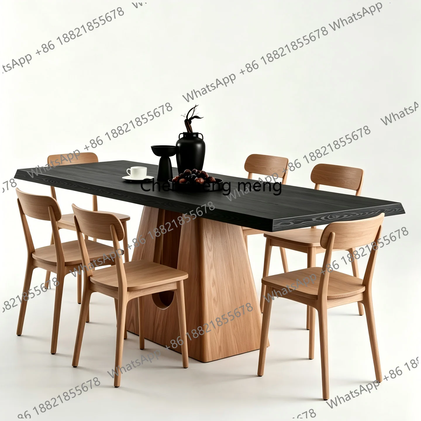 Wabi sandy wind paint solid wood dining table household small apartment dining table light luxury high sense