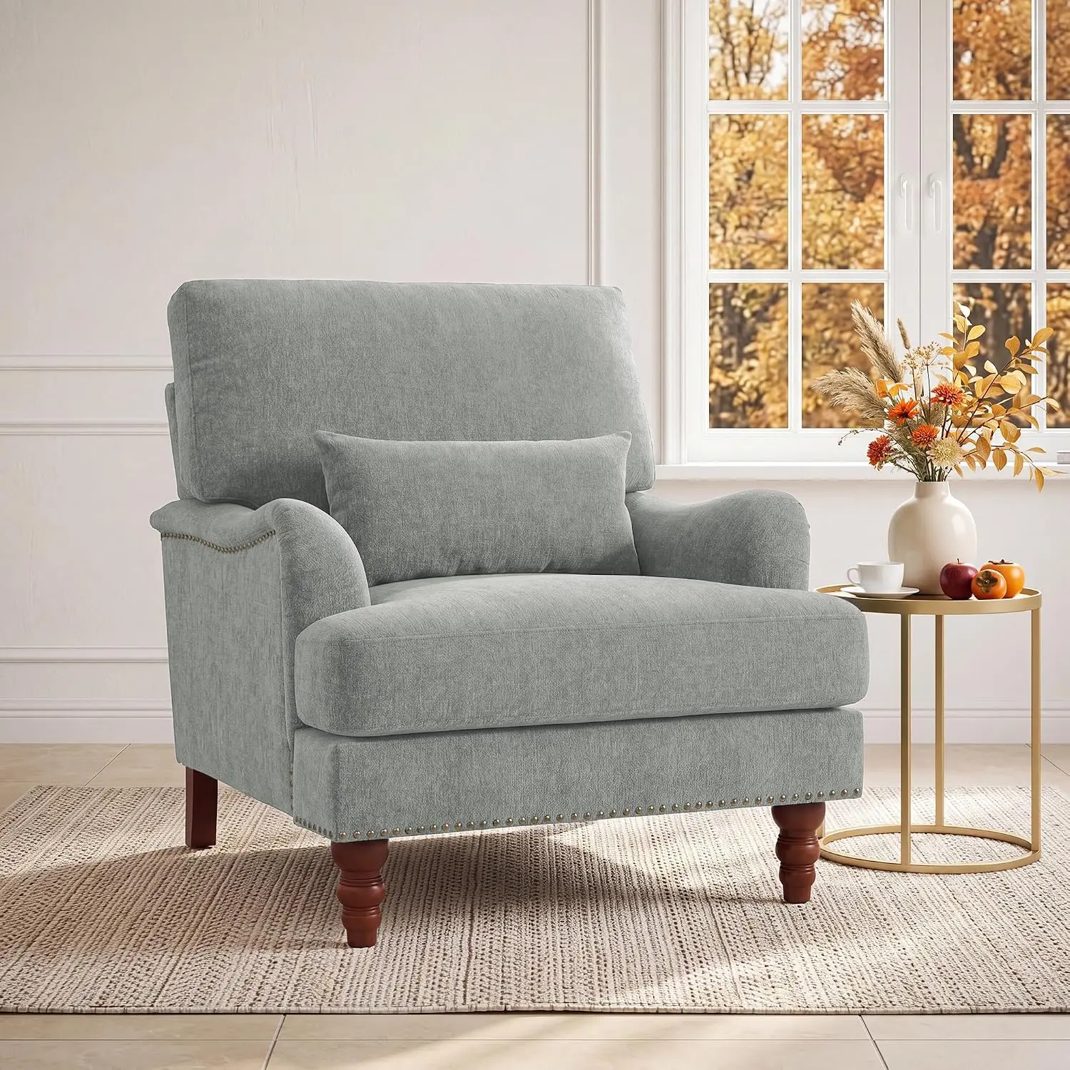 Mid-Century Modern Accent Chair with Lumbar Pillow Light Grey 1 Pack, Customized