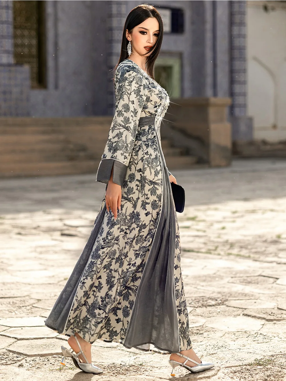 Eid Muslim Dress for Women Abaya Party Diamond Satin Print Jalabiya Ramadan Morocco Long Robe Dubai Kaftan Vestidos Largos 2024