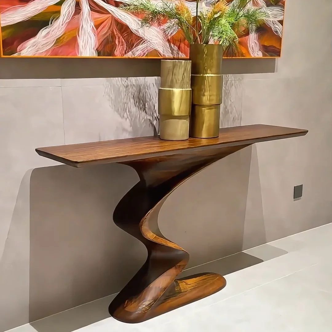 sBc New Chinese Style Solid Wood Zen Entrance Table Gold Wood Wall Leaning Console