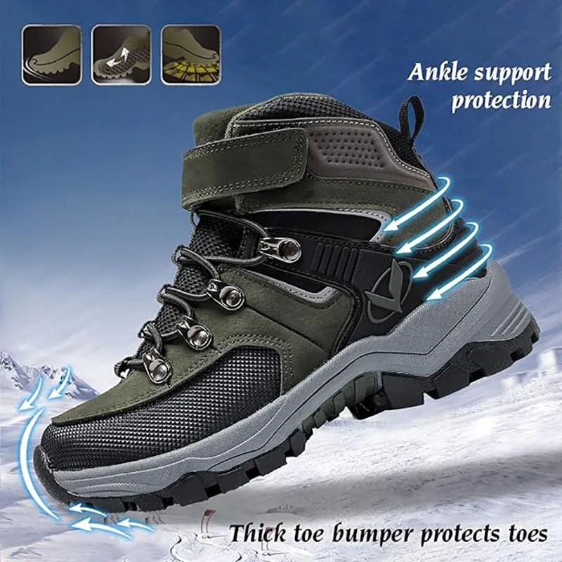 Kids Hiking Boots Boys Girls Outdoor Walking Climbing Sneaker Comfortable Snow Shoes Hiker Boot Antiskid Steel Buckle Sole