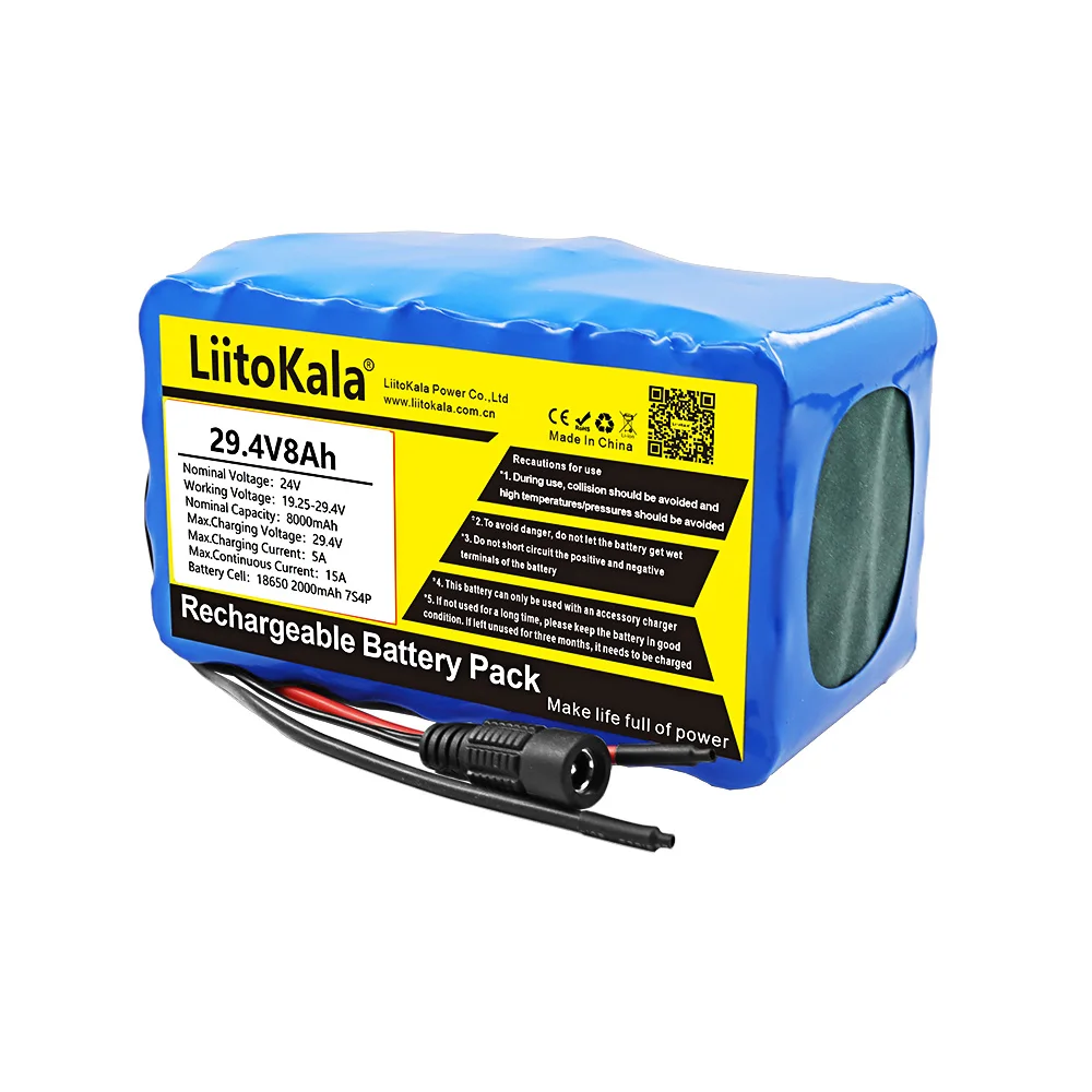 LiitoKala-batería de iones de litio de alta potencia, 24V8Ah, 7S4P, 18650 v, 29,4 mAh, para bicicleta eléctrica, ciclomotor, eléctrica, de iones de litio