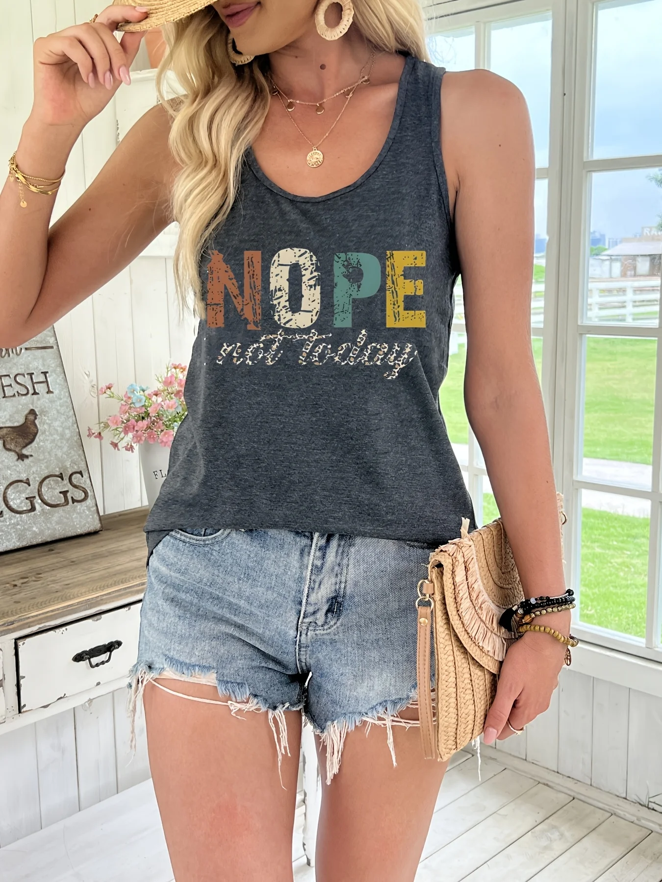 printed Summer women's loose and personalized dream catcher mesh printed vest top T-shirt comfortable sleeveless