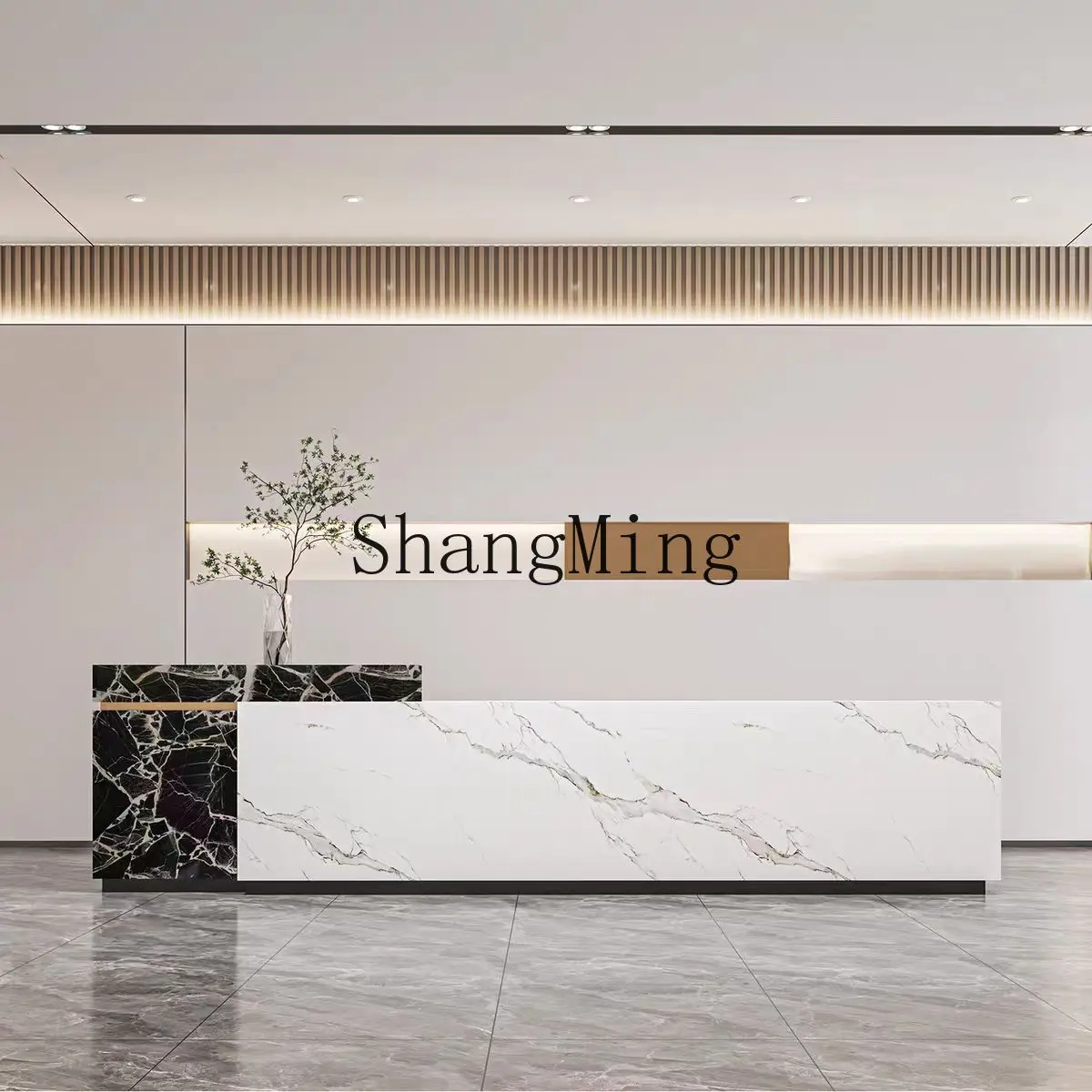 CL Front Desk Reception Hotel Property Counter Table L-Shaped Corner Marble Rock Board Painted Cashier Desk Business