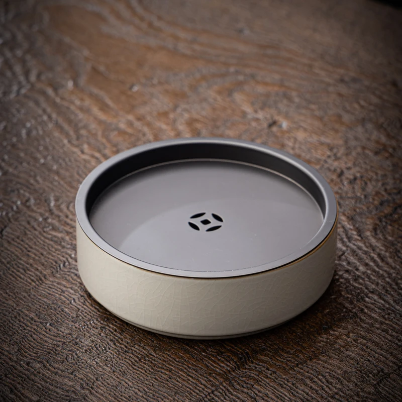 Ruiyao Mi Huang Cerc Bandeja de té redonda pequeña con almacenamiento de agua, mesa de té, plataforma japonesa para espuma seca, juego de té para uso doméstico
