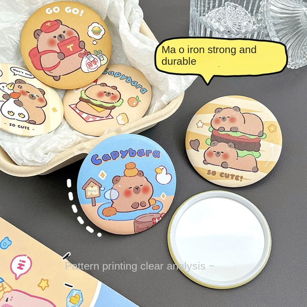 Tin Plate Material Capybara Cosmetic Mirror Circular Lovely Small Circular Mirror Clear Pattern Printing Mirror HD