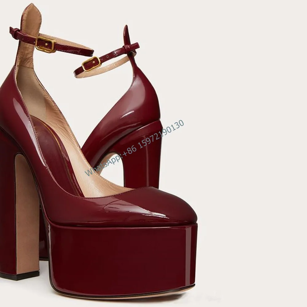 Platform Ankle Band Sandals Solid Pointy Toe Chunky Heel Buckle Strap Runway Shoes Sexy Women Party Shoes Newest 2024 Fashion