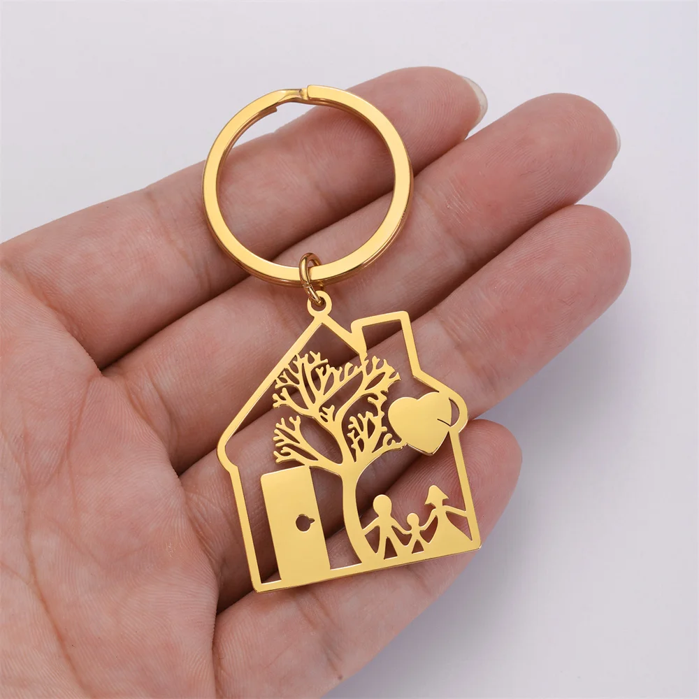 My Shape Tree of Family Keychain House Father Mother Kids Family Member Key Ring Stainless Steel Fashion Jewelry Christmas Gifts