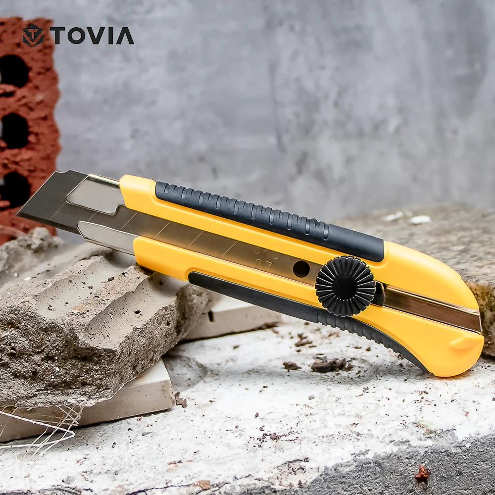 Scimaker HKA07 Cuchillo multiusos de alta resistencia de 25 mm, cortador de caja retráctil con cuchillas a presión SK5 y agarre ergonómico de goma