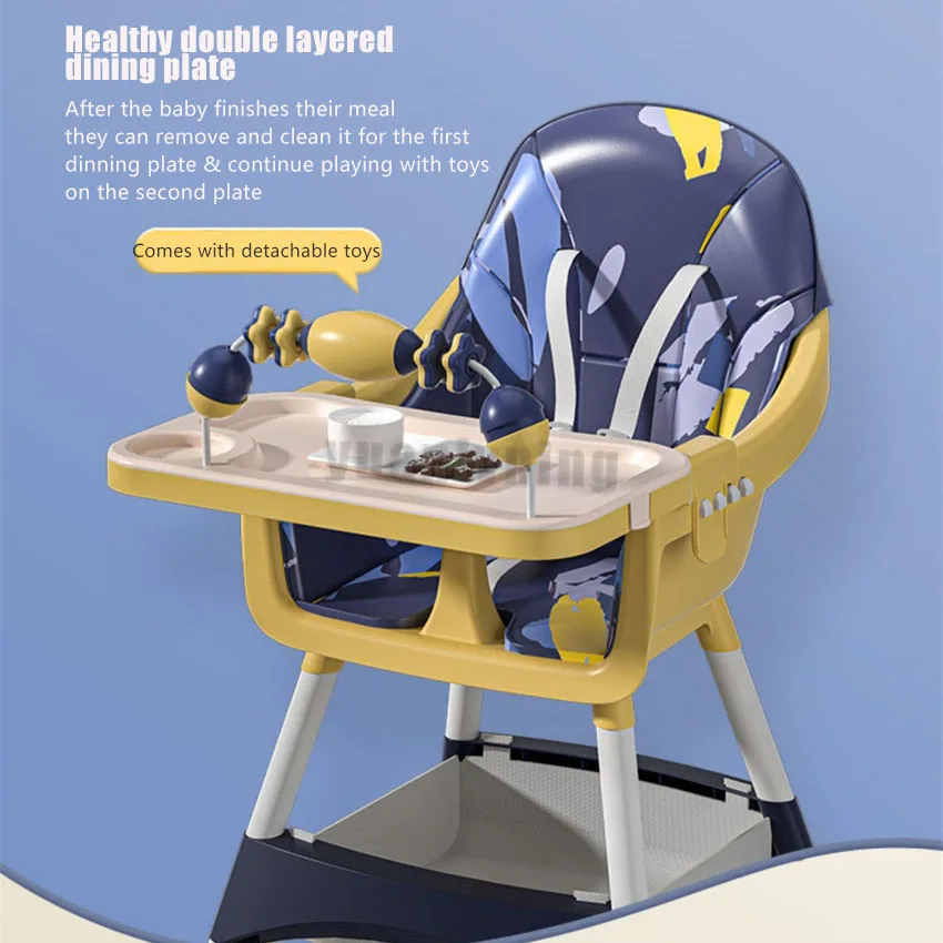 Baby Eating Chair Multi-functional Height & Low Adjustable Foldable Reclining Kids' Dinning Chair Baby Feeding Chair with Wheels