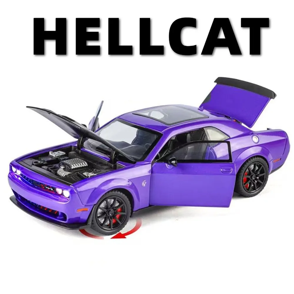 Scale 1:24 Hellcat Sports Car Model Toy Music Light Pull Back Doors Opened Police Cars Models Metal Diecast Toys for Kids
