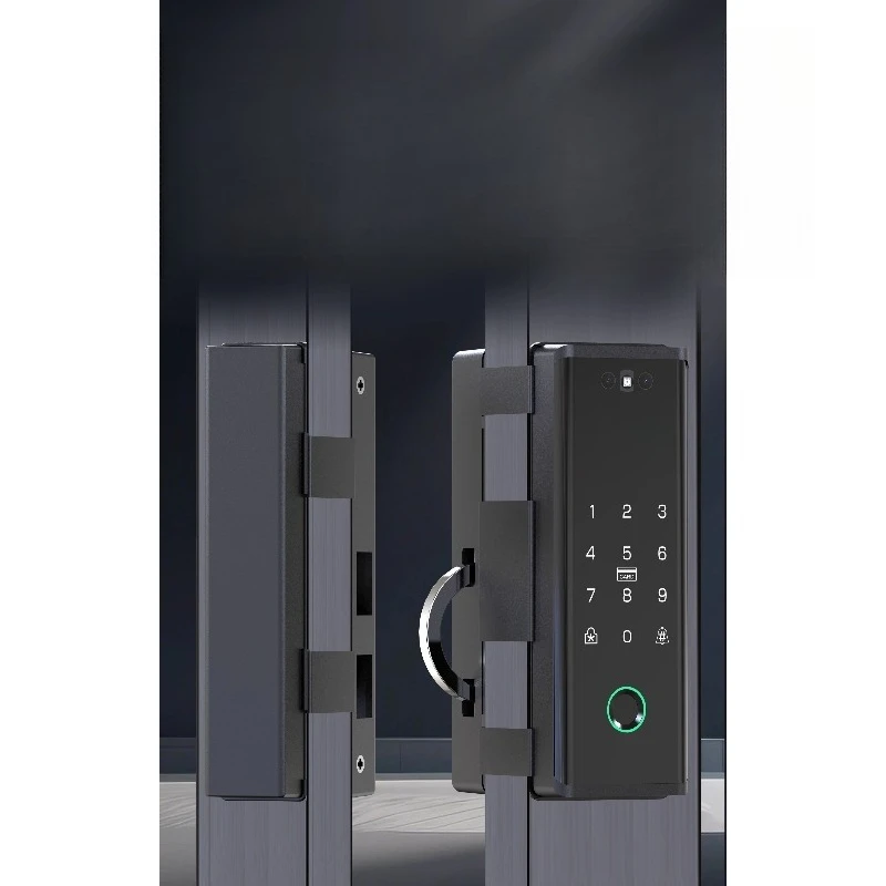 Door smart lock facial recognition framed glass door password lock aluminum alloy door double open single open fingerprint lock