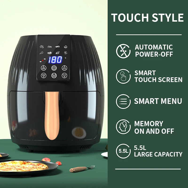 Air Fryer Multifunctional Touch Screen 5.5L Automatic Electric Fryer 1300W Household Large Capacity 220V