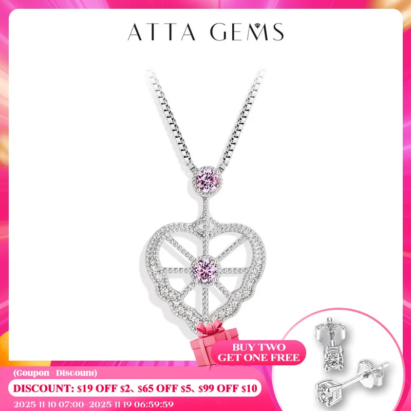 

ATTAGEMS Charm Moissanite Necklace for Women 3.5mm*2 Pink Zircon Love Pendant 925 Sterling Silver Chain Engagement Fine Jewelry