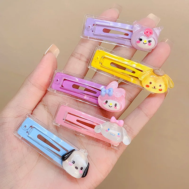 

Kawaii Cartoon Clip Sanrio Melody Cinnamoroll Kuromi Pompompurin Hair Clip Cute Girl Side Clip Jelly Color Transparent Clip