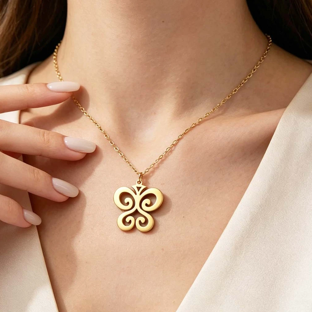Vintage Swirl Clover Butterfly Charm Necklace  Stainless Steel Pendant Birthday Jewelry Gift for Her bijoux acier inoxydable