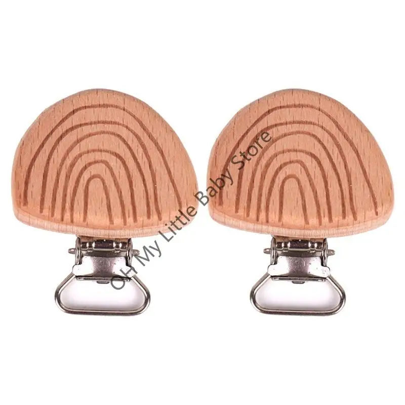 

M76C 2Pcs Baby Teether Pacifier Safety Wooden Clasp Natural Beech Pacifier Clip