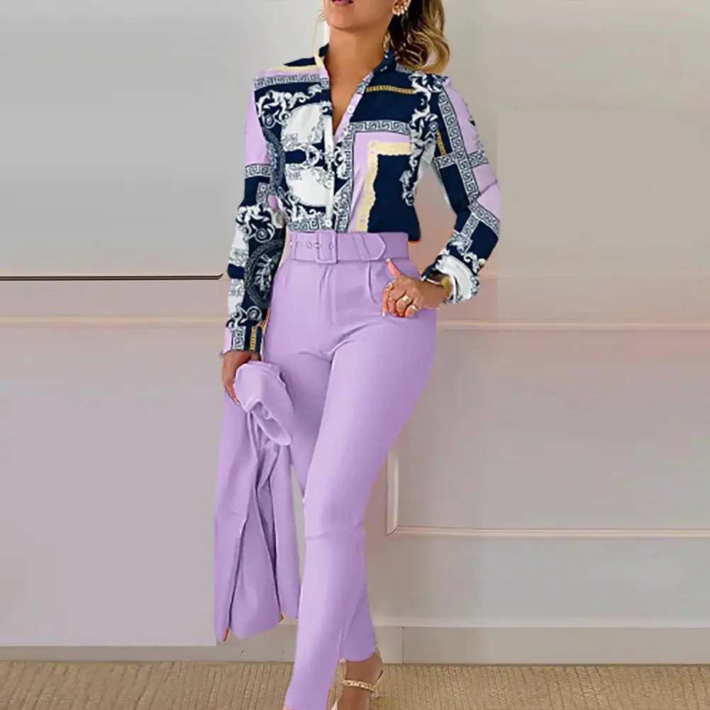 Set di pantaloni nuova camicia stampata da donna Casual e pantaloni a vita alta Set di due pezzi per le donne abito elegante abiti estivi per le