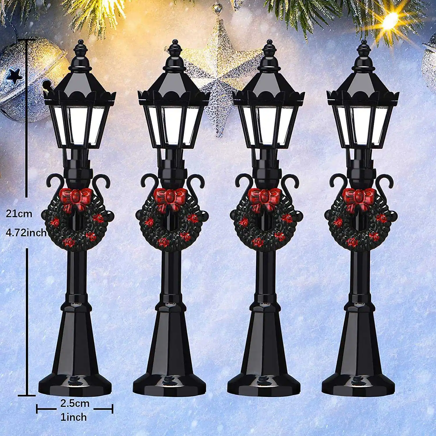 ABFKL Christmas Mini Street Light Models Miniature Street Lights Decorative Dollhouse Streetlight Christmas Small Street Lamps