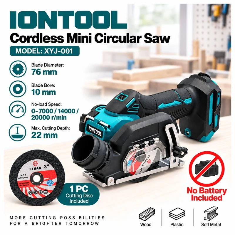 IONTOOL Cordless Mini Circular Saw 0-20000r/min 76mm Blade 22mm Cutting Depth for Wood Cutting Household DIY Tool Only