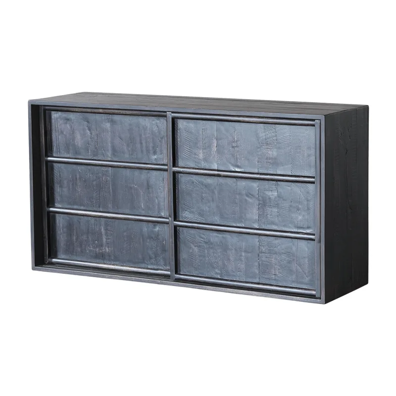 | Japanese antique replica black old wood locker, B & B side cabinet display cabinet