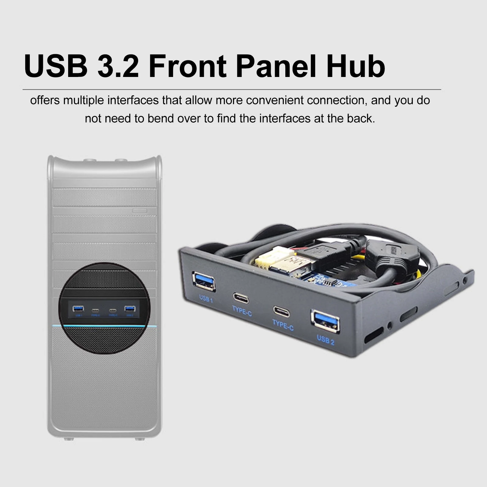 

Floppy Drive Front Panel Stable Fast USB Front Panel Hub Plug and Play Metal Housing USB3.2 GEN1 6 Ports Easy Mounting for PC