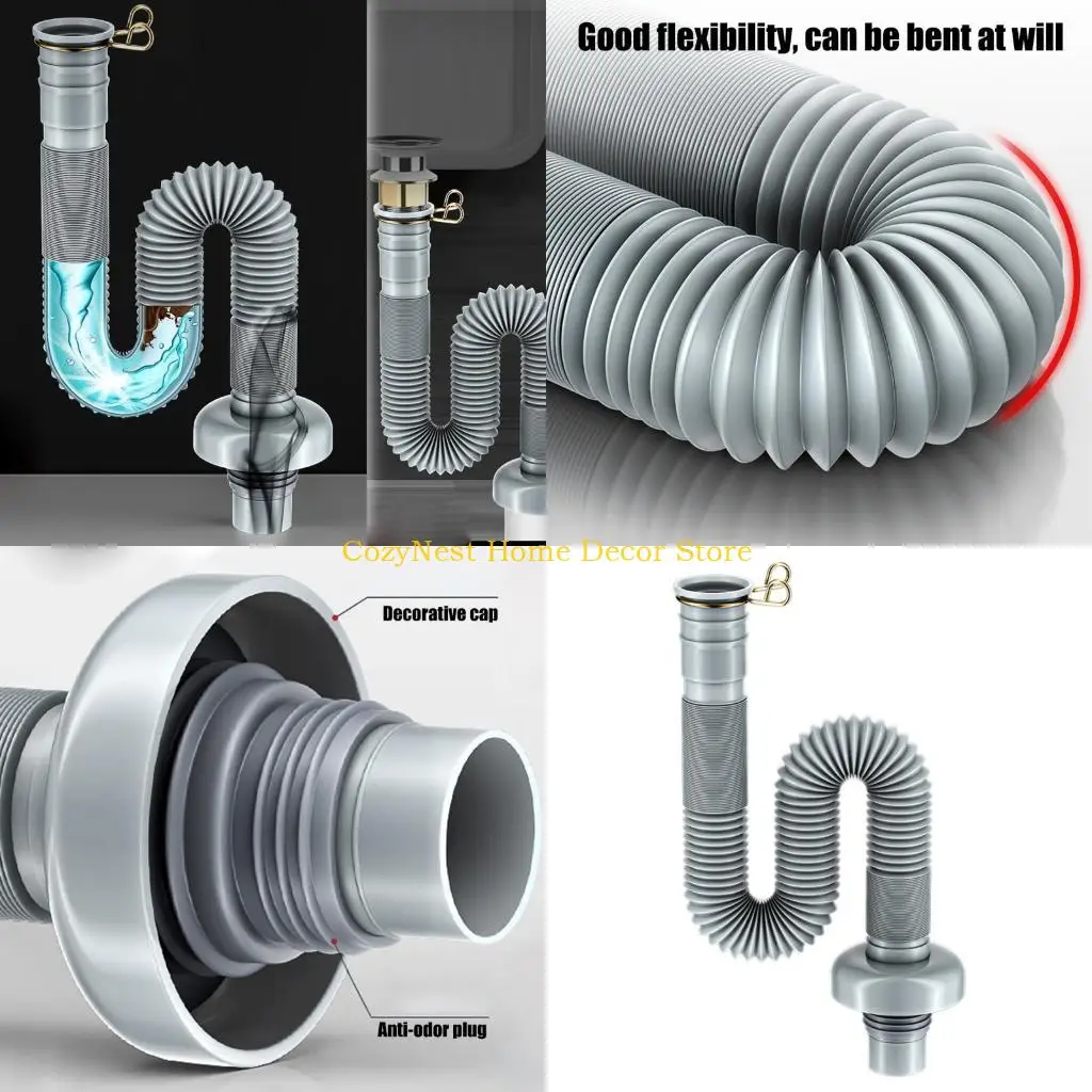 92MF Strong PP Sink Drainage Hose Prevents Clogging & Bad Odor Simple Setup Soft & Extendable for Different Sink Types