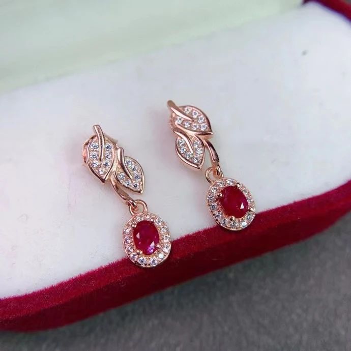 Natural Ruby Drop Earrings for Lady 3mm*4mm 925 Silver Ruby Jewelry Solid  Sales with Free Shipping Clearance Sale