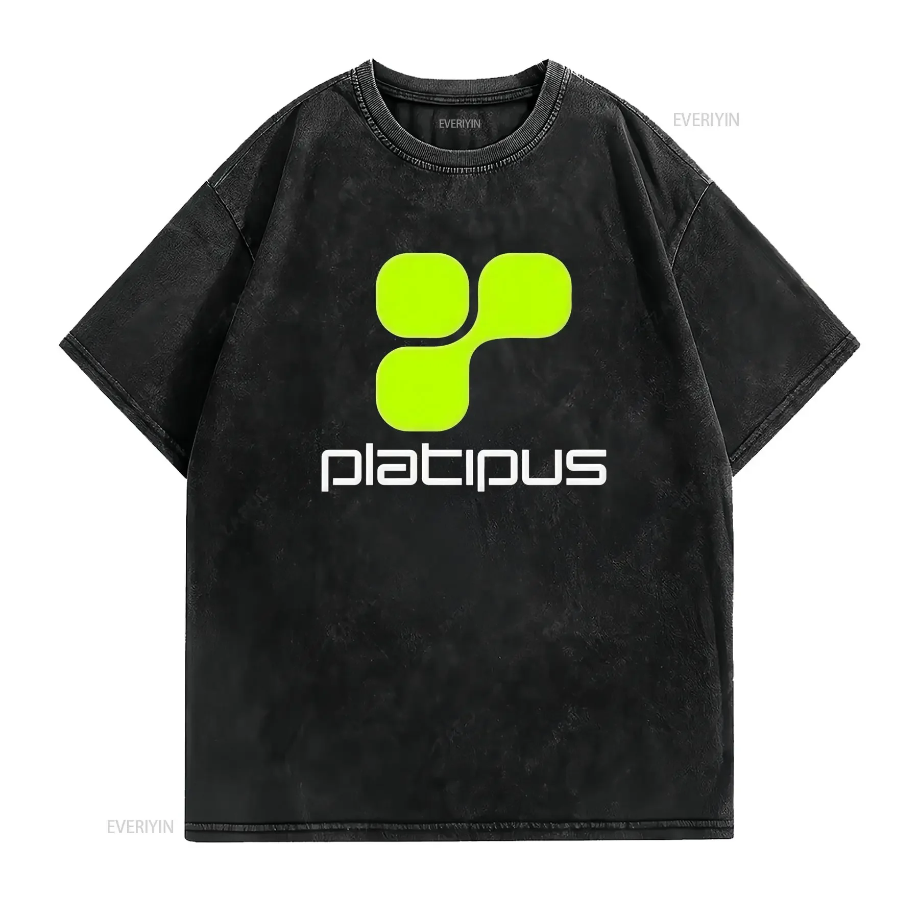 Camiseta Platipus Records para hombre de 180 g m² algodón 100 alto gramaje color con logo verde neón y blanco música vintage