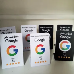 Multi Language Arabic French German Tap Review Standup Sign Review us on Google NFC Stand Display