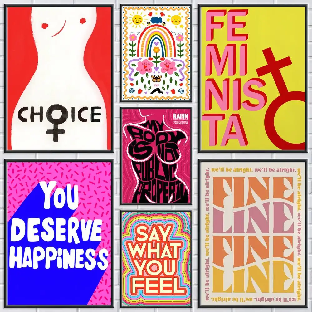 Abstraktes feministisches Farbbuchstaben-Kunstposter, moderne und elegante Wandaufkleber für Heimdekoration, Wohnzimmer, Schlafsaal, Wandkunst