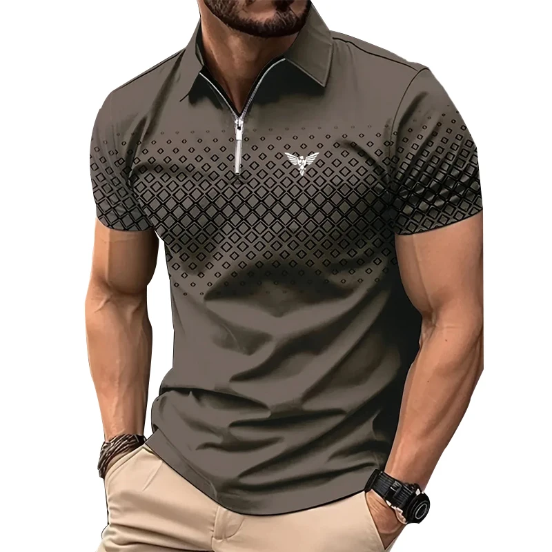 Logo Print Men Summer Fashion Zipper Polo Shirt Men Short Sleeve Business Polo Shirt .