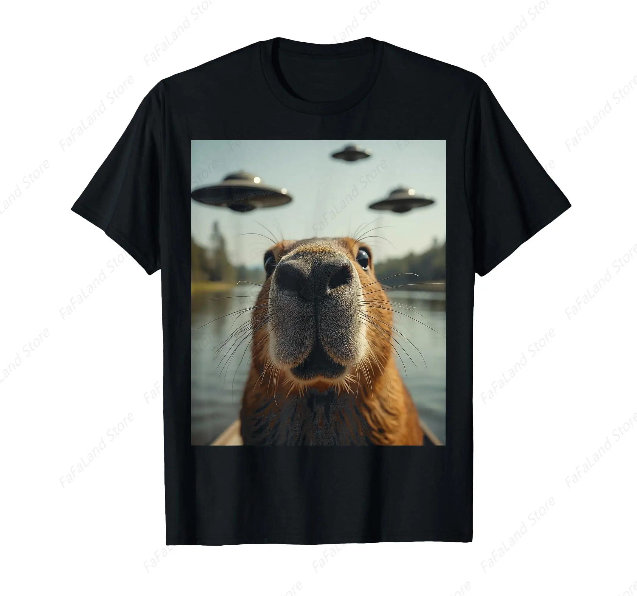 Capybara UFOs Color Selfie Weird Capybaras T-Shirt for Men Women Cotton Top Tee