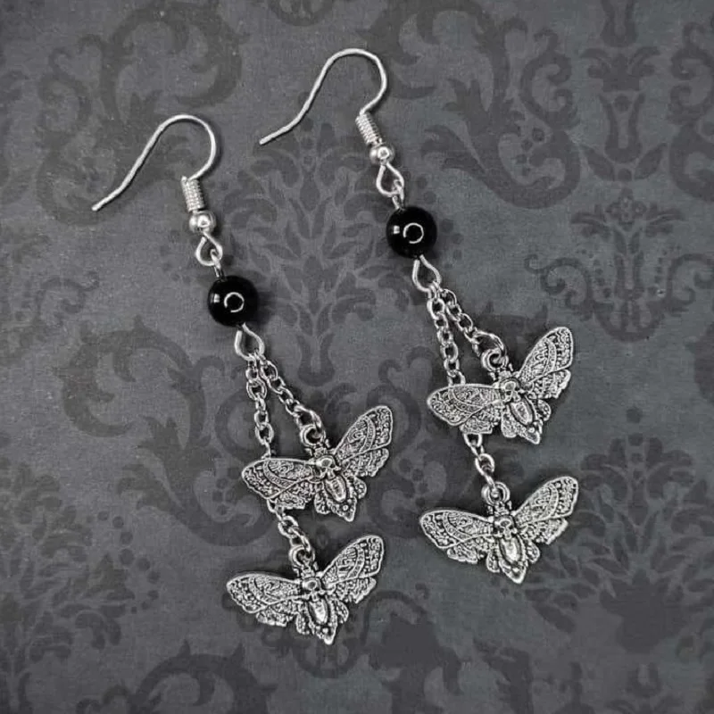 

Skull Moth earrings,Gothic jewelry,black beads,Vintage,witchcraft accessories,pagan,death moth,magic,Ear hooks For Women Girls