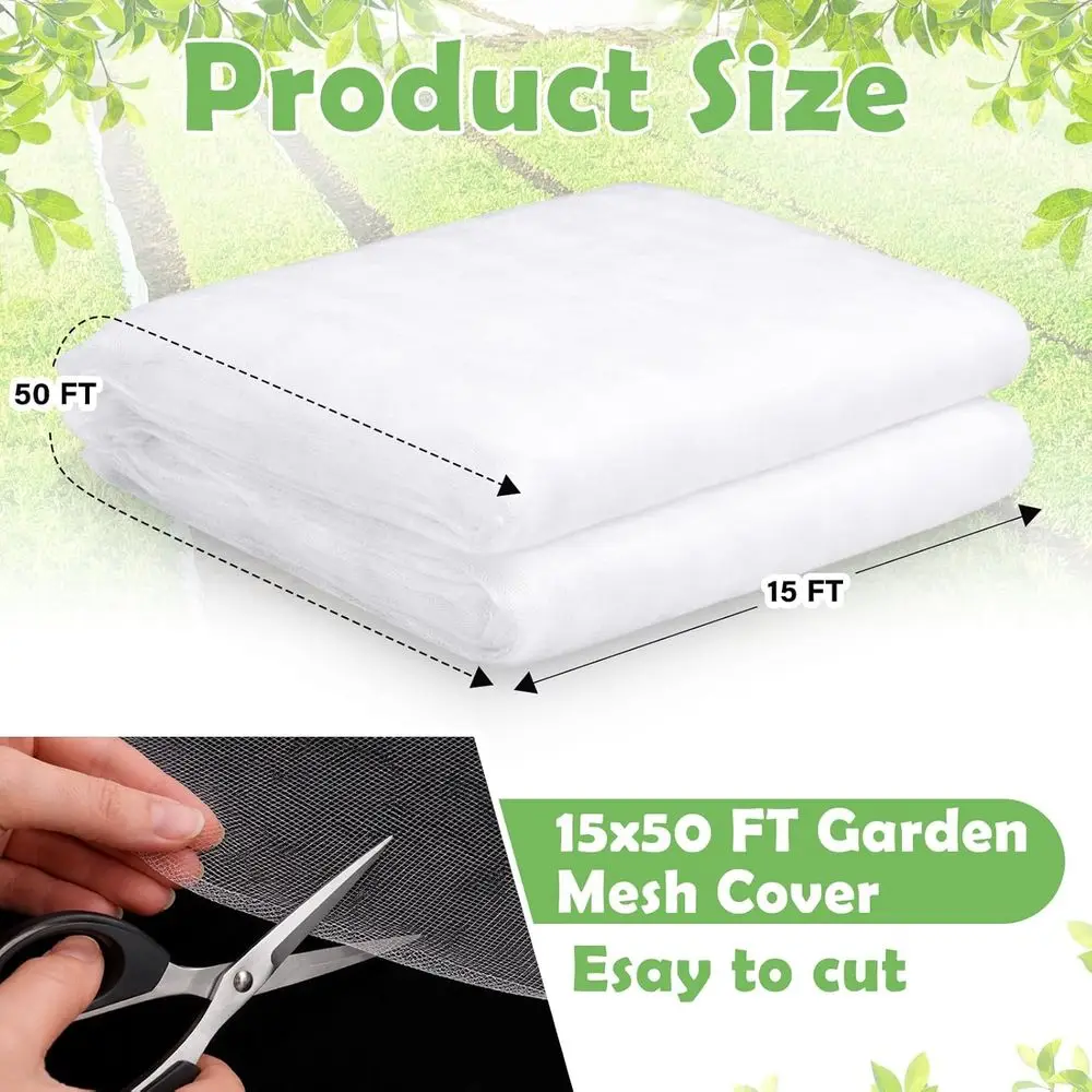 Extra Large Fruit Tree Netting - White Insect Pest Barrier for Raised Garden Beds and Veggie Protection (15 x 50 ft)