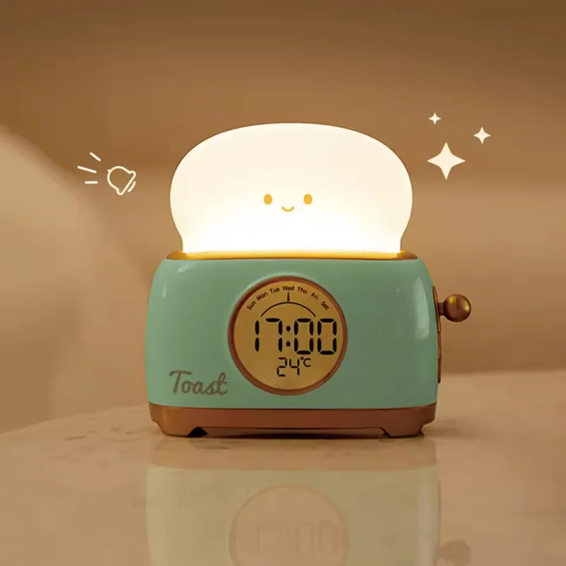 Toaster Kid Alarm Clock LED Night Light Digital Clock Children's Sleep For Home Bedroom Bedside Cute Temperature Display Clock