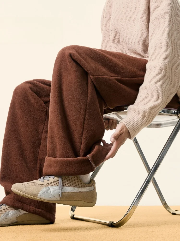 

Men's Fce Lined Straight Leg Pants Thiened Double-sided Fce Anti-cold Warm Casual Trousers Winter Faion Trend