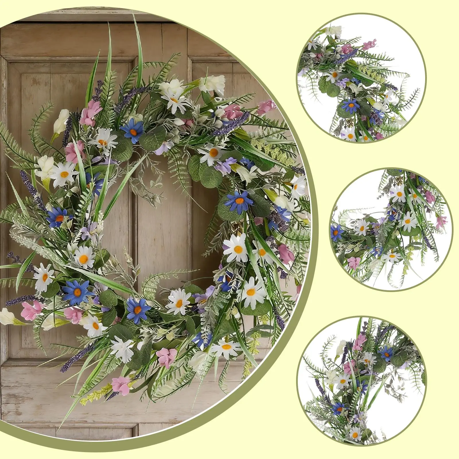 

Artificial Door Wreath Floral Spring Decoration Door Wreath Hanging Ornament for Home Entryway Outdoor