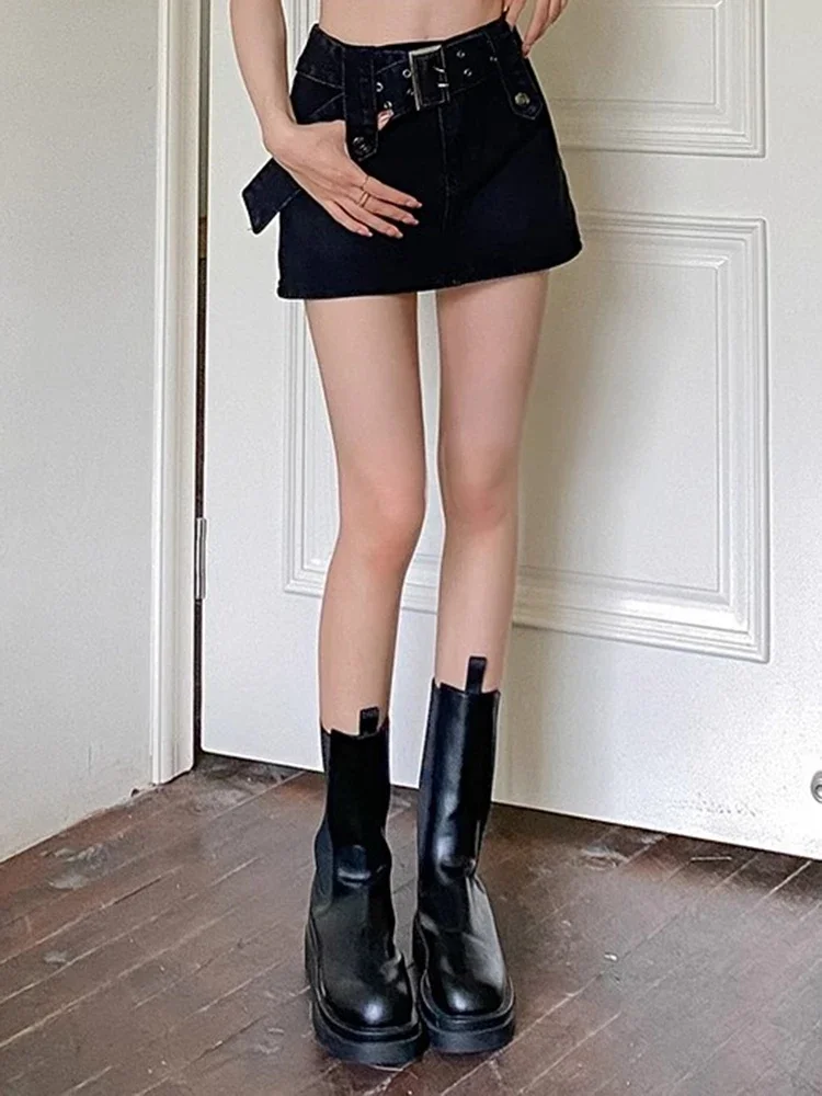 All-match High Waist Zevity Short Skirts Fashion Woman Y2k Mini Wrap Hips Dress Female Blue Black Denim A Line Skirts Large Size