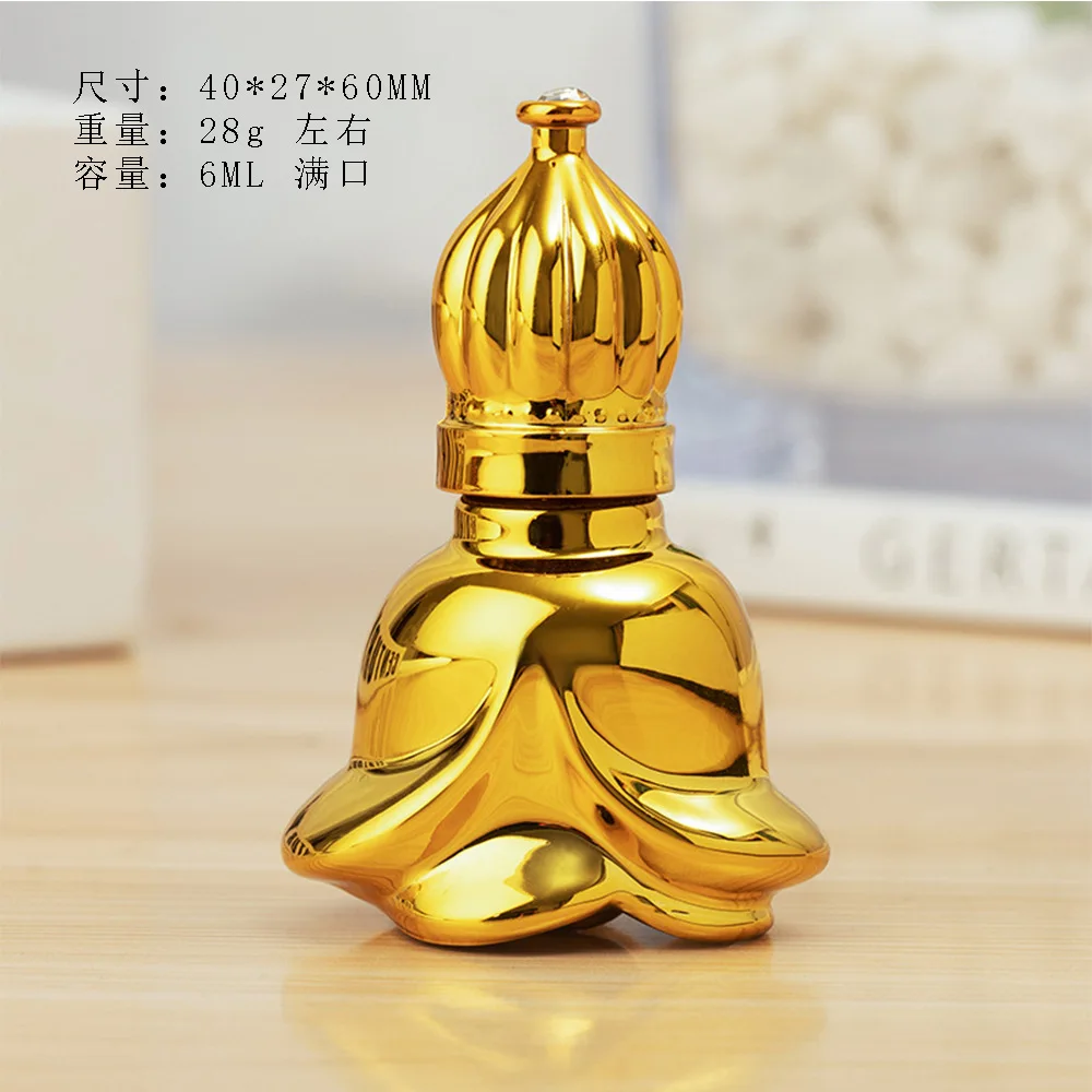 6ML Golden Rose Shape Perfume Roll‑on Bottle Middle East Style Empty Refillable Portable Glass Roller Cosmetic Container