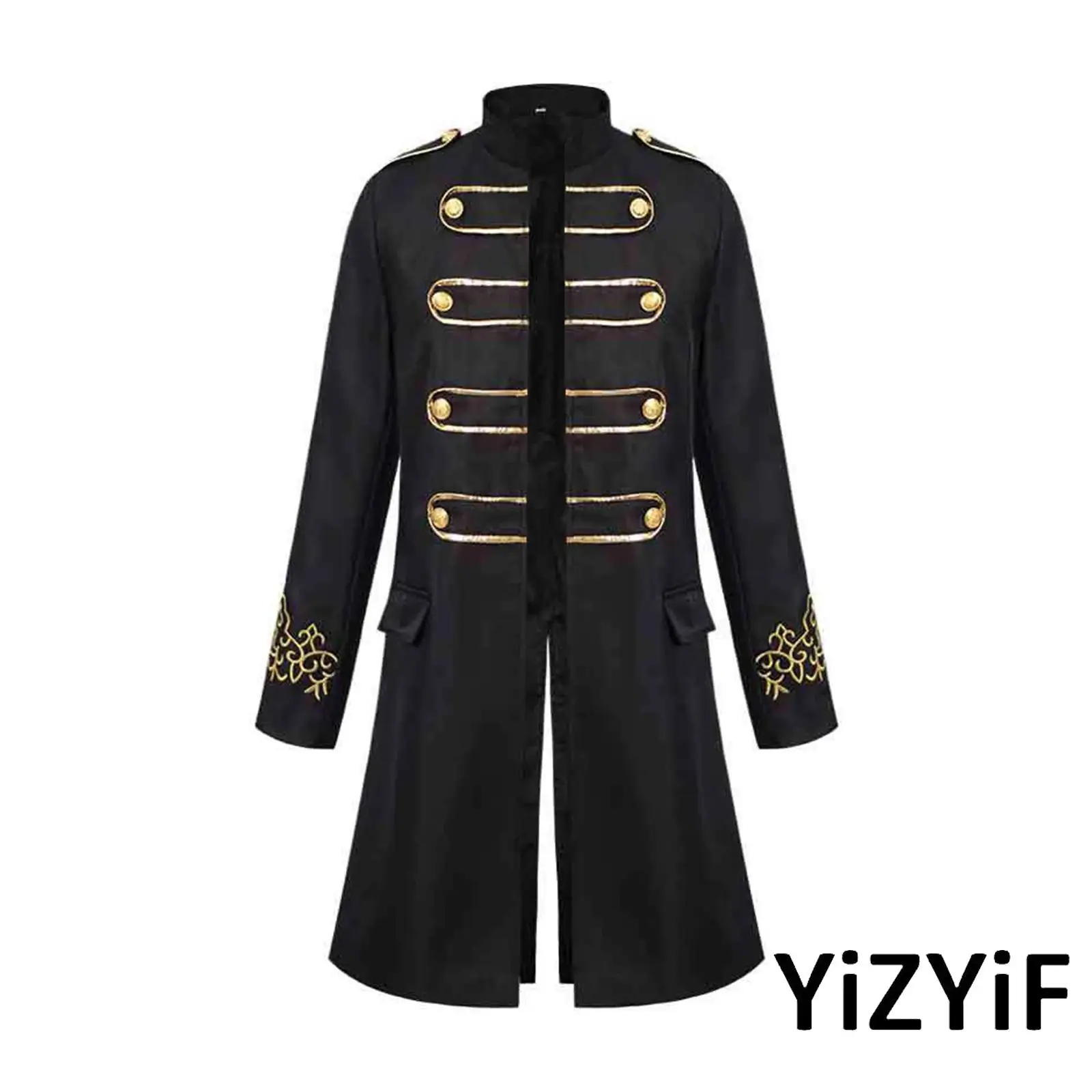 

Halloween Mens Medieval Cosplay Steampunk Coat Embroidered Cuffs Decorative Buttons Long Sleeve Gothic Tailcoat Long Jackets