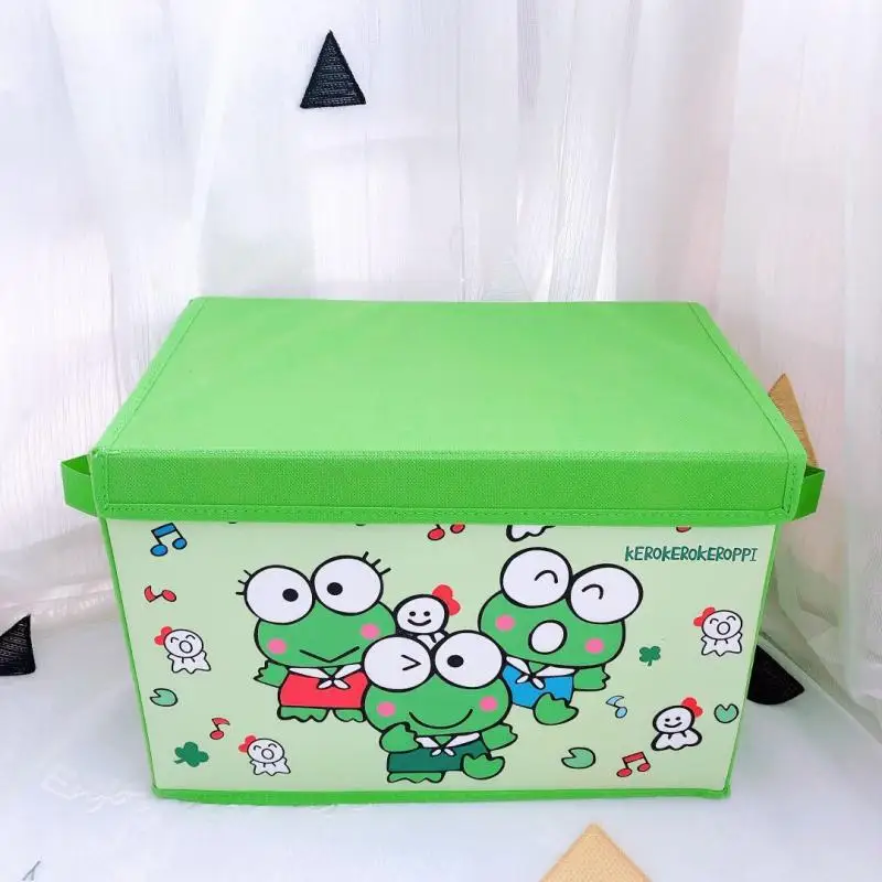 Kawaii Sanrio Keroppi Storage Box Cute Cartoon Flip Cover Desktop Sundries Organizing Box Wardrobe Foldable Storage Box Gift