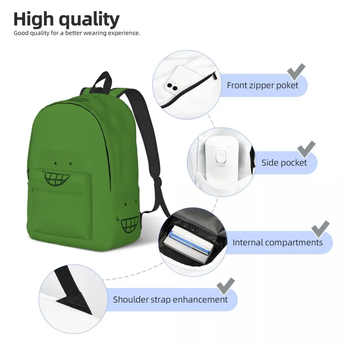 Liam Plecak From HFJone (WEIRD SMILE) 1 Student Backpack School Bag Hiking Travel Daypack for Men Women Bookbag Shoulder Bags
