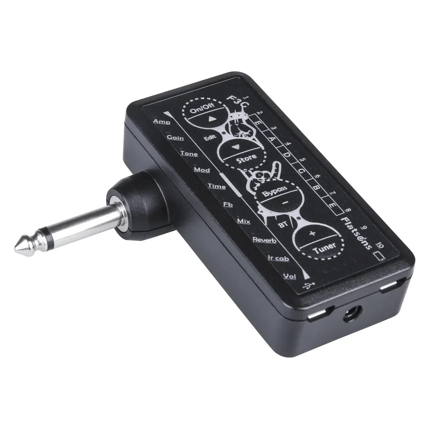 Flatsons F3C Mini Headphone Amp & Tuner – All-in-One Portable Guitar/Bass Amplifier with Built-in Speaker, Clip-On Tuner Amp